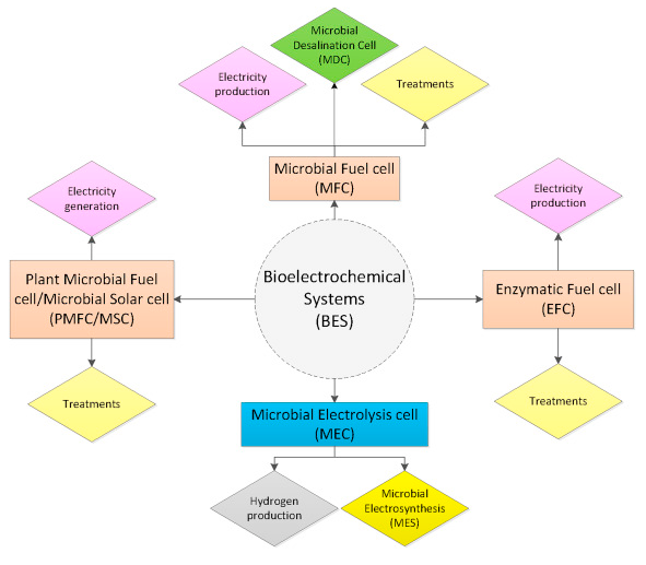 Schematic overview of various types of bioelectrochemical systems (BESs). All Rights Reserved.