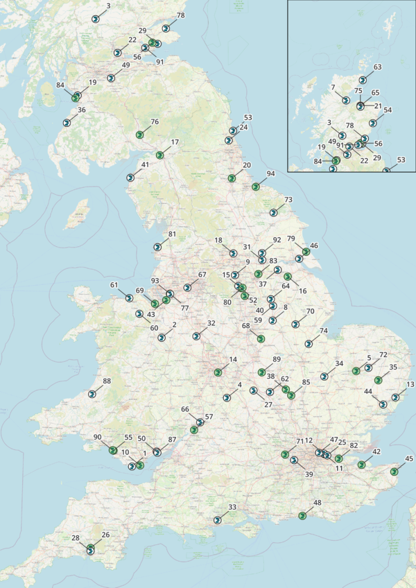 Locations of Operational Biomass EfWs in the UK
