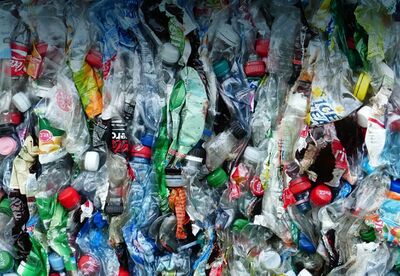 Recycled plastic bottles in bales for shipping - image from shift website, all rights reserved